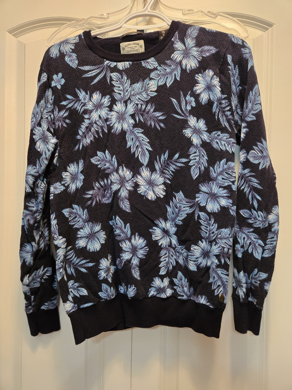 Scotch & Soda Navy Crewneck Sweater with Light Blue Floral Print